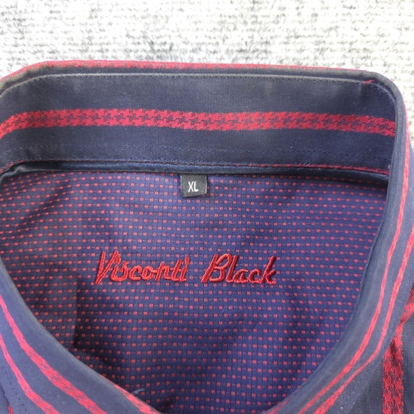 Visconti Black Shirt XL Blue Red Vertical Striped Long Sleeve Button Up Cotton - Picture 3 of 8